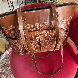 Patricia Nash Floral Brown Leather Tote Bag